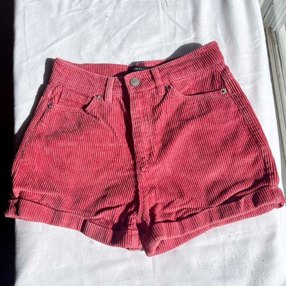 Forever 21 Pants - Forever 21 High-Waist Corduroy Shorts - Rose Pink
